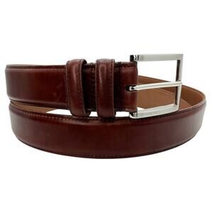 Allen Edmonds Men's Brown Calfskin Belt Silver Buckle Made In USA Size 38 Inches